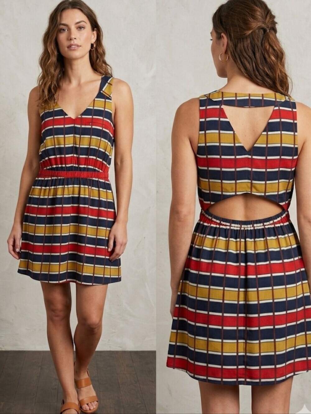 Ezra Plaid Cutout Back Fit & Flare Mini Dress Size M